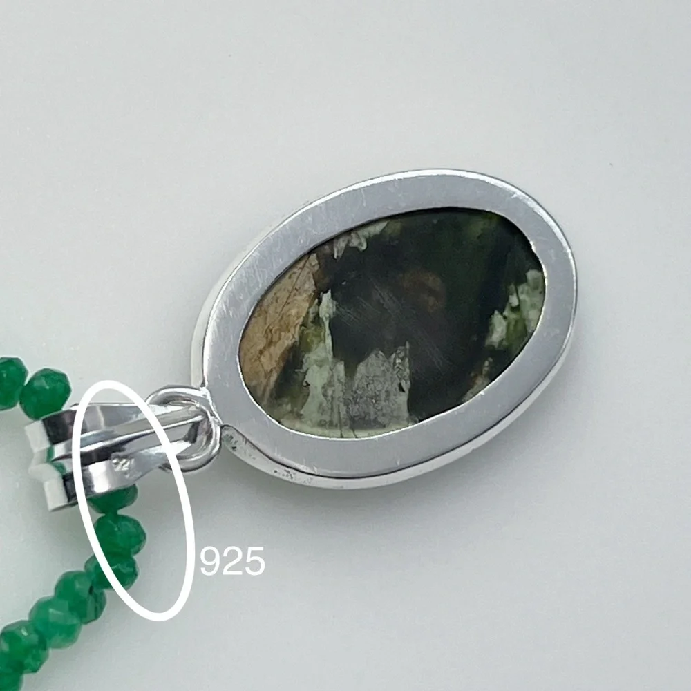 Chrome Chalcedony Solid Sterling Silver 925 Pendant, 4mm 18.5” Jade Necklace New - Picture 6 of 8